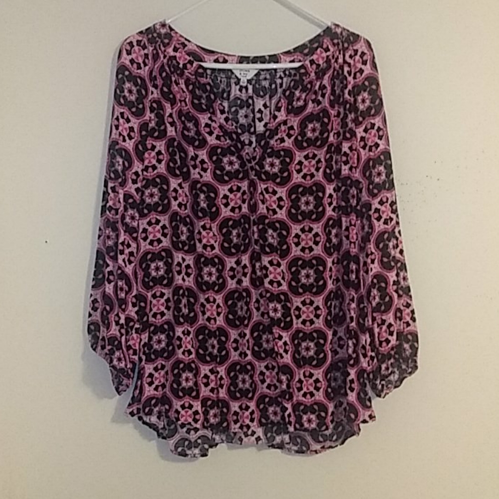 crown & ivy Women's 3/4 Sleeve Y-Neck Blouse 3X
